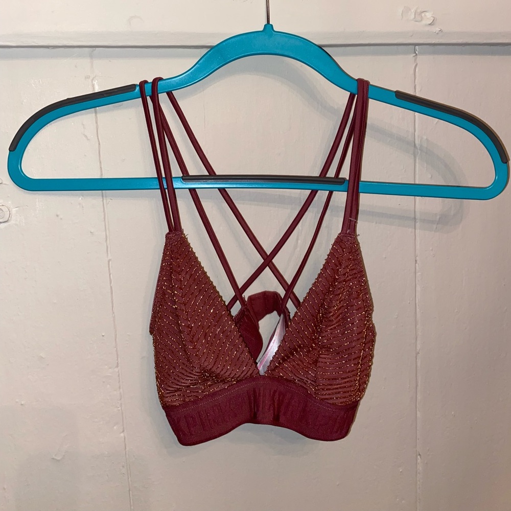 VS PINK Maroon w/ Gold Glittery Stripes Bralette